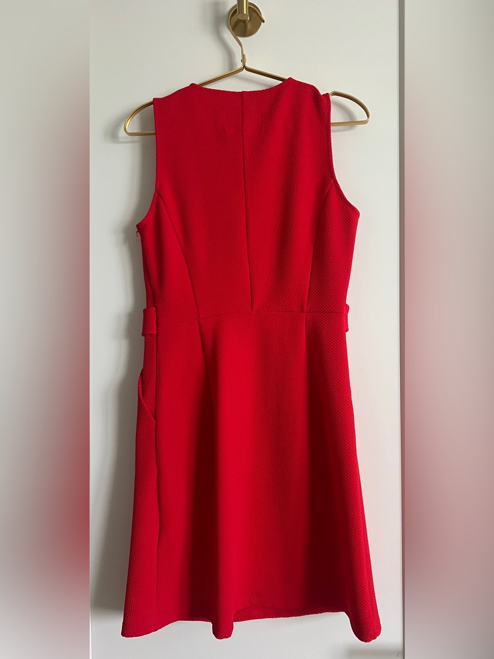 Anthropologie Tabitha Red Orange Textured Knit Fit Flare Dress Gold Button Sz 6 - Picture 12 of 14